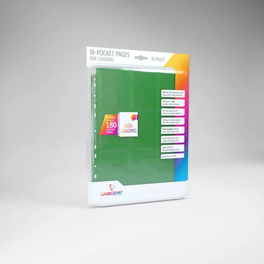 Gamegenic 18-Side Loading Pocket Pages 10 count (Green)