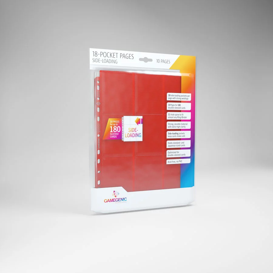 Gamegenic 18-Side Loading Pocket Pages 10 count (Red)