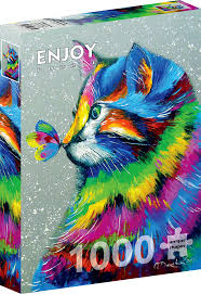 Enjoy 1000 Piece Puzzle: Bright Cat and Butterfly